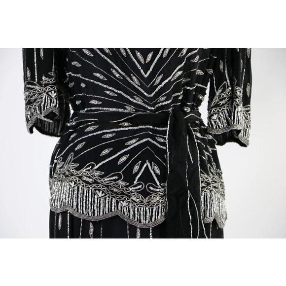 Vintage 1980s Black and Silver Sequin Beaded Top and Skirt Judith Ann Medium - Picture 8 of 10